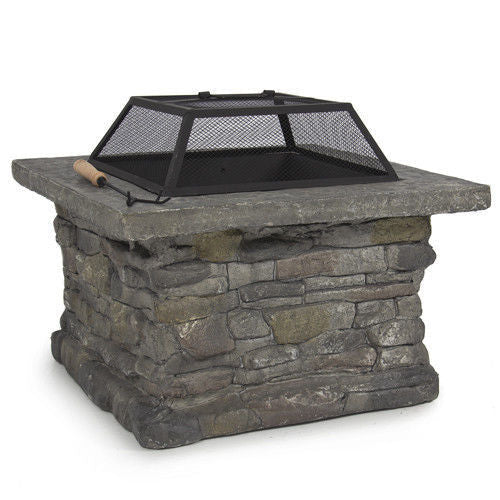 Fire Pits: Samland STONE BASE OUTDOOR PATIO HEATER FIRE PIT TABLE WITH BBQ GRILL FIREPIT
