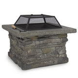 Fire Pits: Samland STONE BASE OUTDOOR PATIO HEATER FIRE PIT TABLE WITH BBQ GRILL FIREPIT