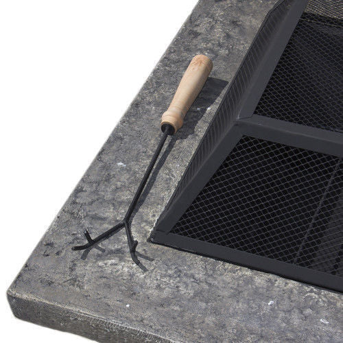 Fire Pits: Samland STONE BASE OUTDOOR PATIO HEATER FIRE PIT TABLE WITH BBQ GRILL FIREPIT