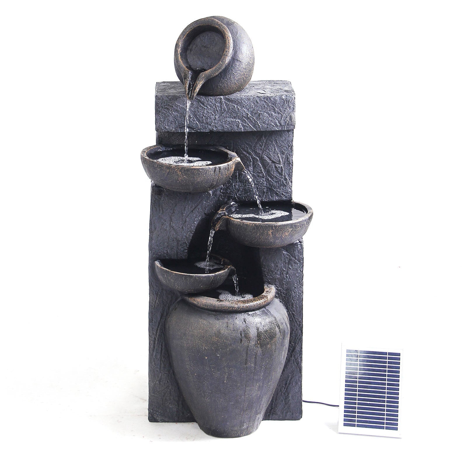 Fountain & Ponds Accessories: Samland 5 TIERS RUSTIC POURING POTS SOLAR WATER FOUNTAIN FEATURE