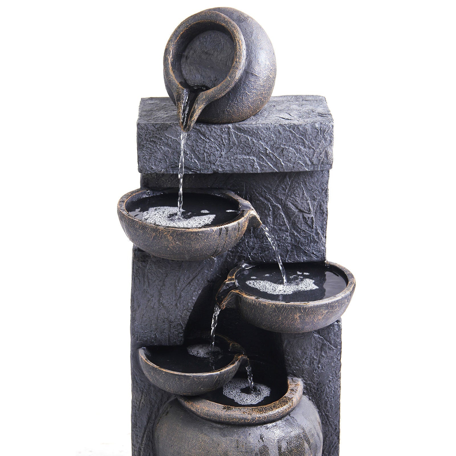 Fountain & Ponds Accessories: Samland 5 TIERS RUSTIC POURING POTS SOLAR WATER FOUNTAIN FEATURE