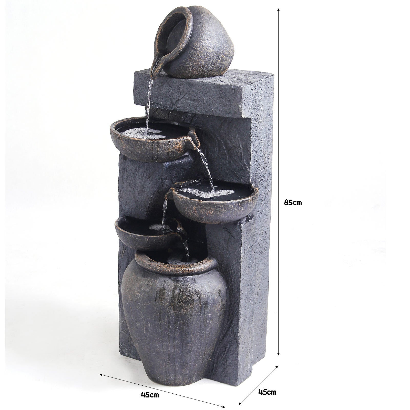 Fountain & Ponds Accessories: Samland 5 TIERS RUSTIC POURING POTS SOLAR WATER FOUNTAIN FEATURE