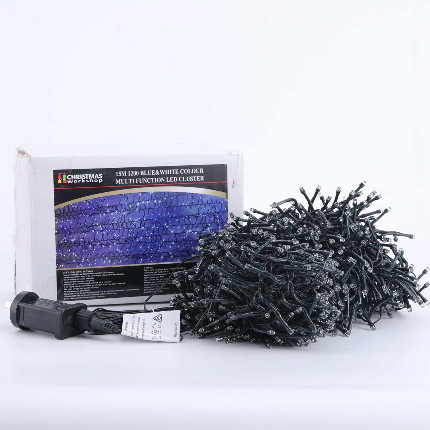Outdoor Decorations & Lights: Samland 1200 Led Cluster Fairy Light Blue White For Christmas Decoration