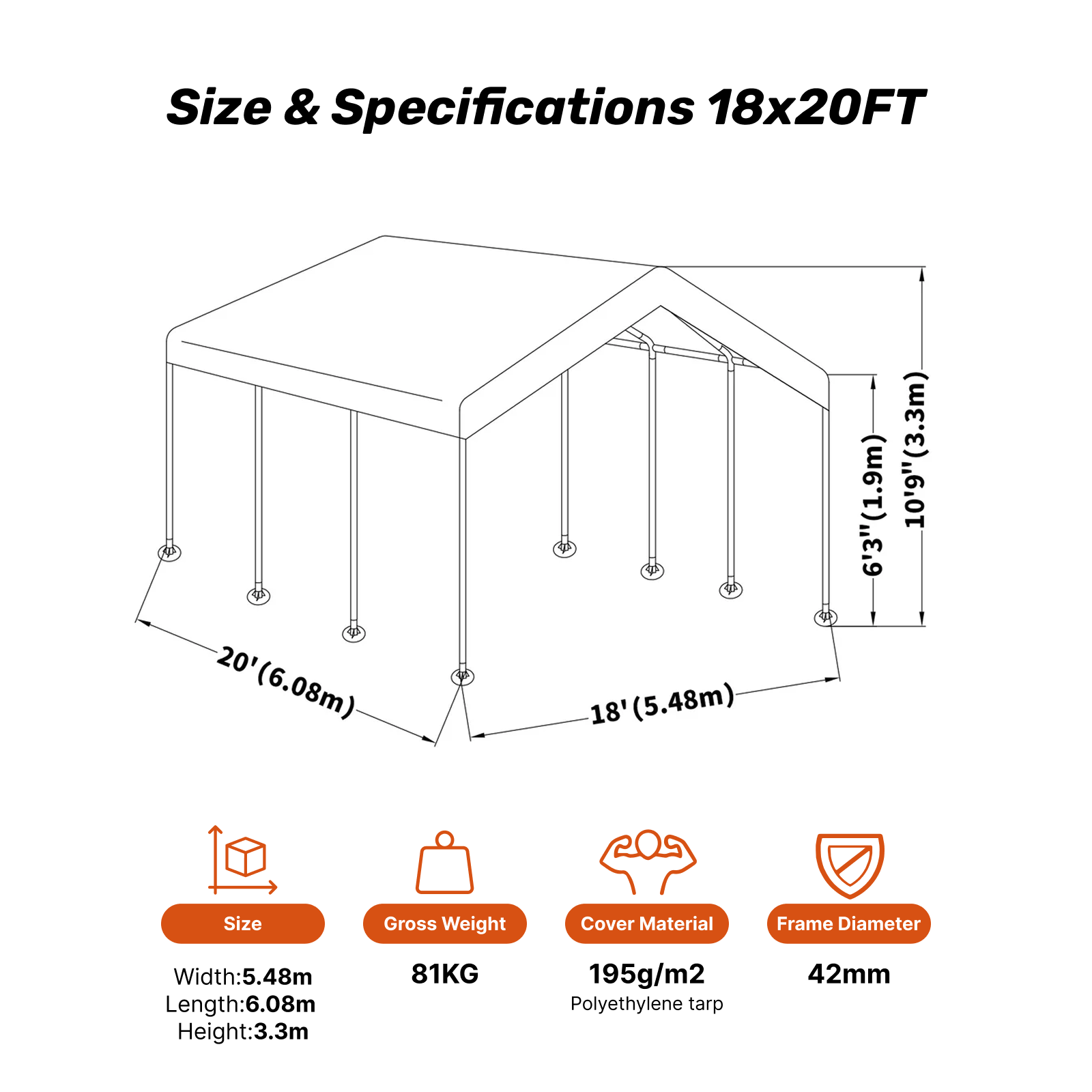 Canopies & Gazebos: Samland Portable Carport Garage Shelter Canopy Double Size 18x20FT