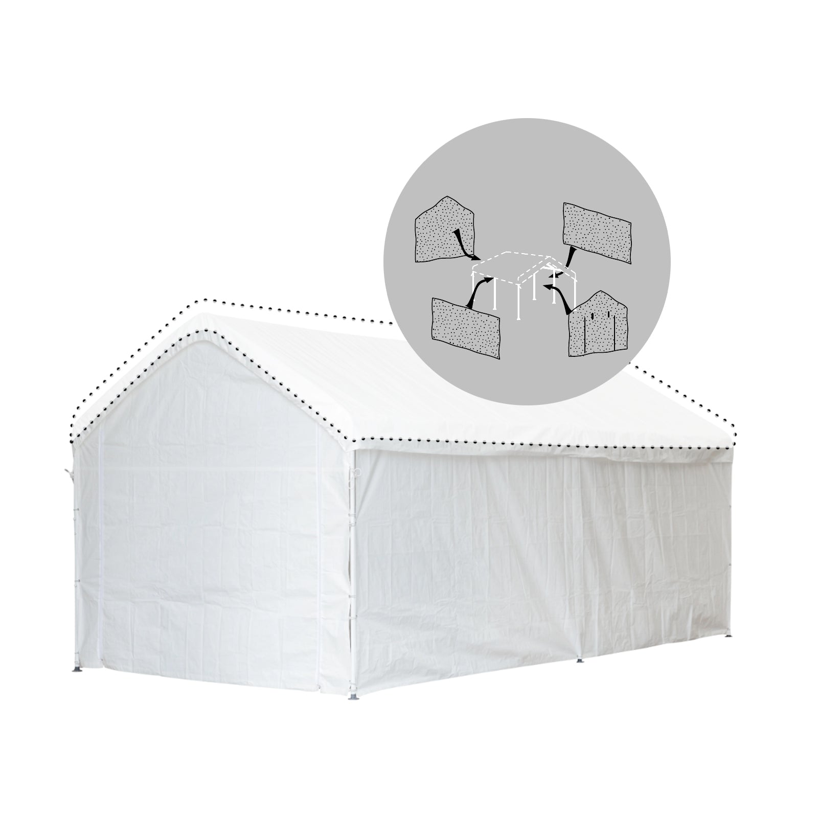 Canopies & Gazebos: Samland Carport Wall for 10x20 ft Garage Shelter Canopy (PGS1107WALL) - White Wall Accessory Only