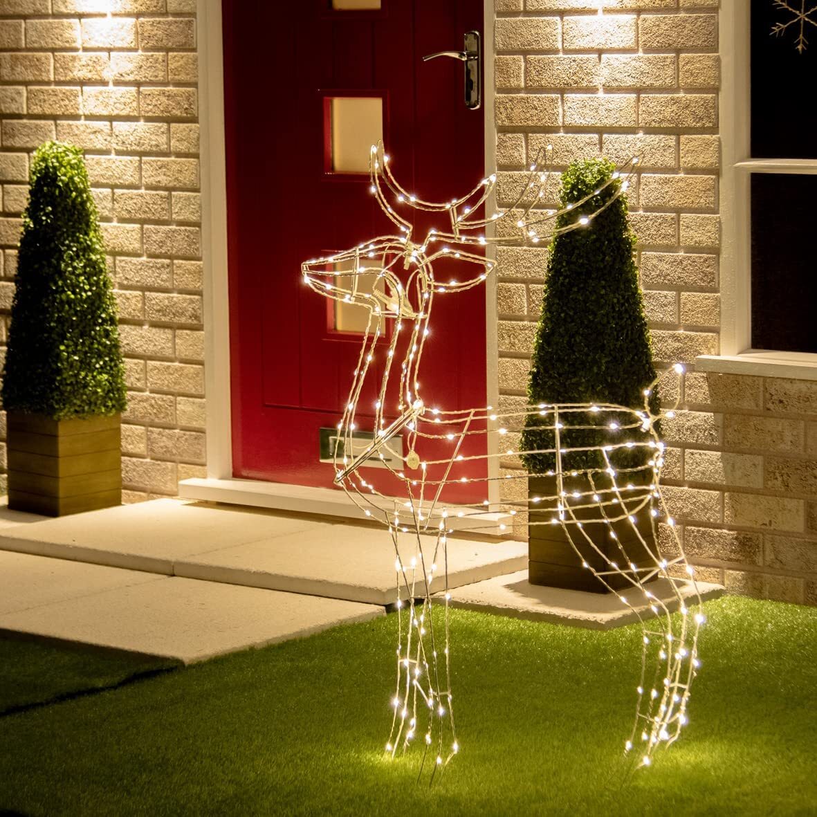 Outdoor Decorations & Lights: Samland Led Warm White Copper Wired 3d Standing Reindeer For Christmas Decoration