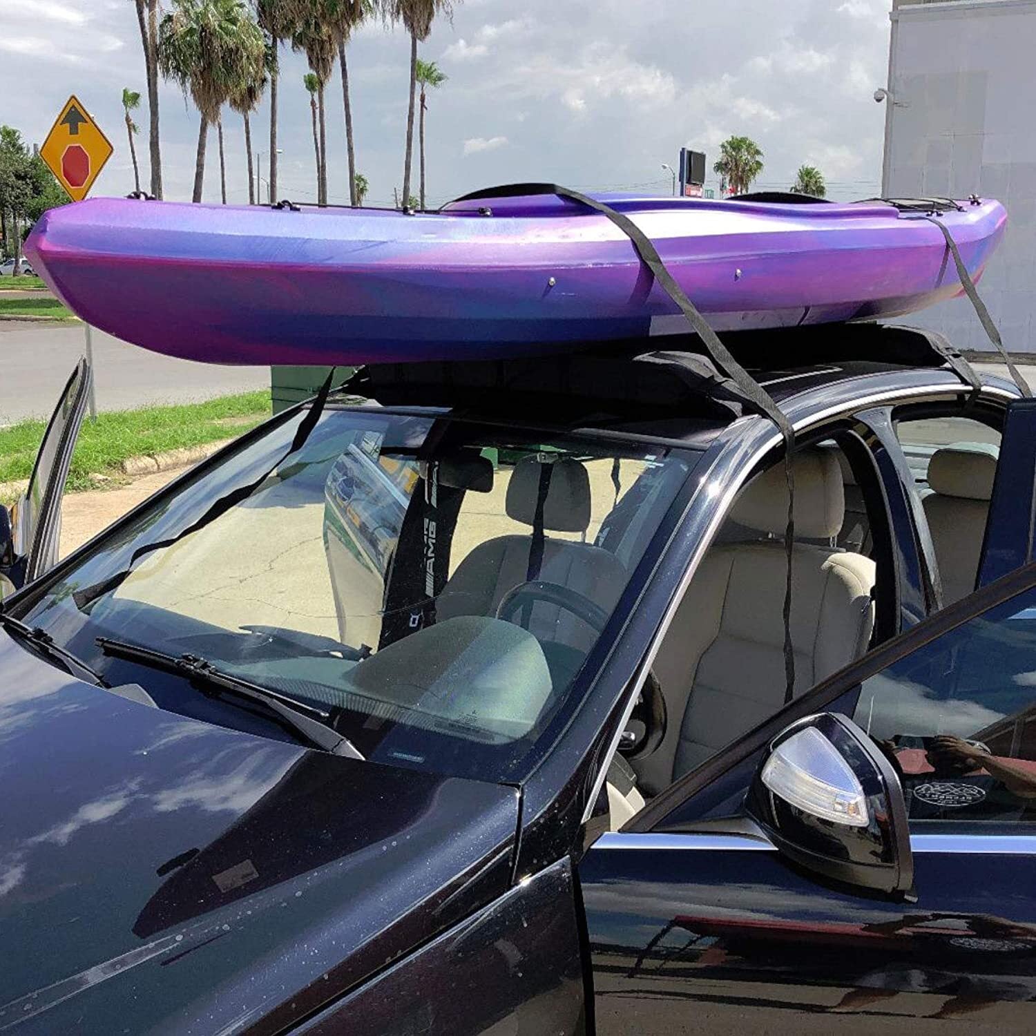 Bicycle Stands & Storage: Samland Pair of Universal Soft Roof Rack Kayak Surfboard Universal for Car SUV(SRR600)