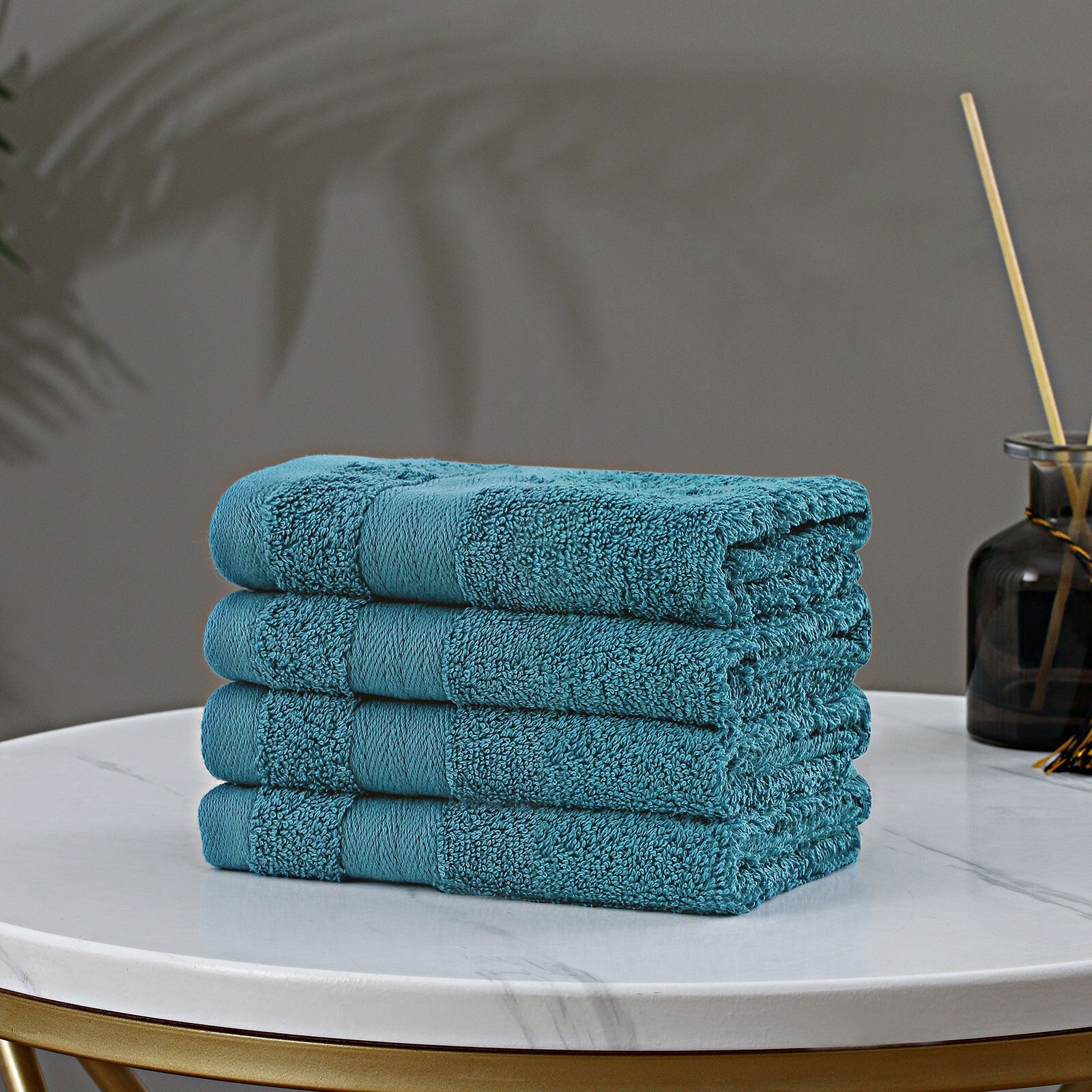 Bed Sheets: Samland Premium Cotton Washcloths 4-Pack Quick-Dry Face Towels Set-Blue