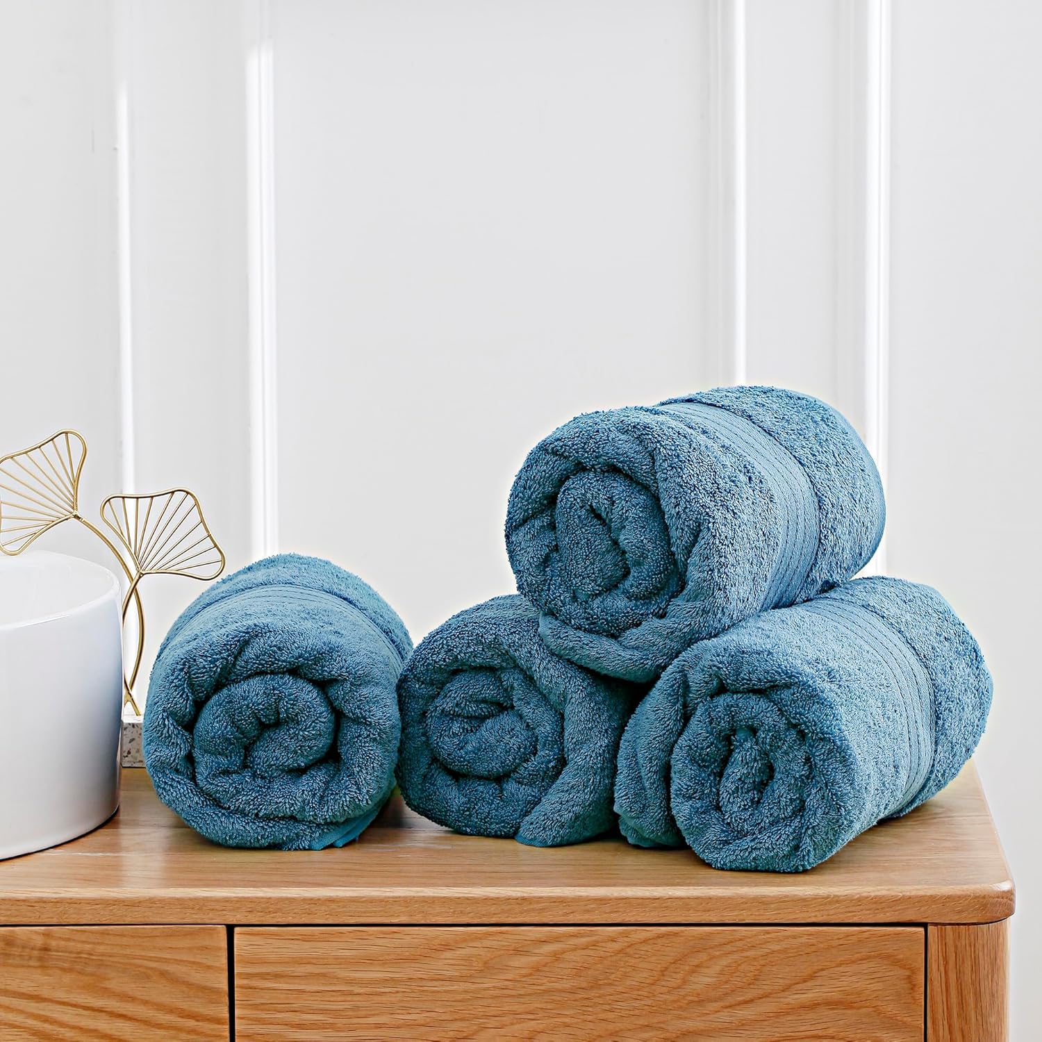 Bed Sheets: Samland Premium Cotton Washcloths 4-Pack Quick-Dry Face Towels Set-Blue