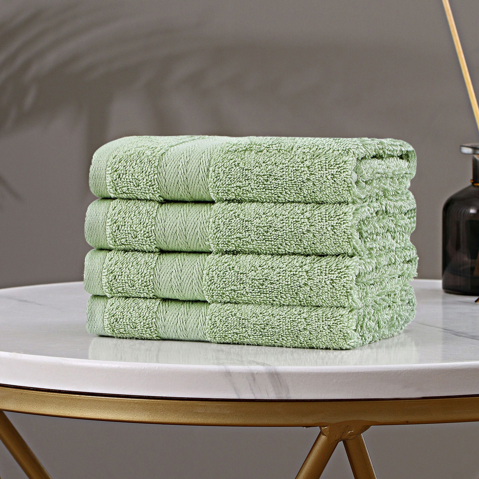 Bed Sheets: Samland Premium Cotton Washcloths 4-Pack Quick-Dry Face Towels Set-Green