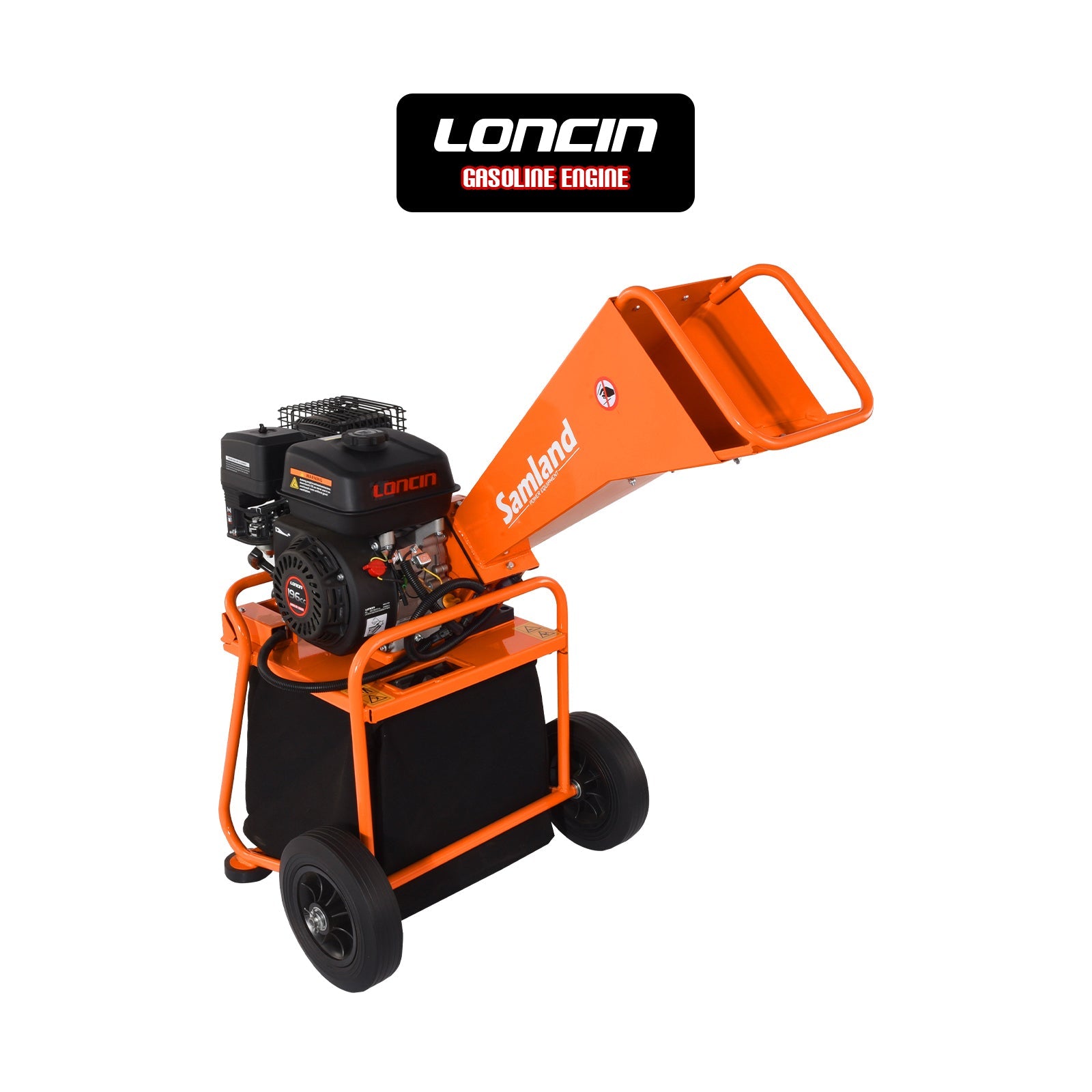 Side Tables: Samland WC50 Mini Wood Chipper, Loncin 6.5 HP Engine
