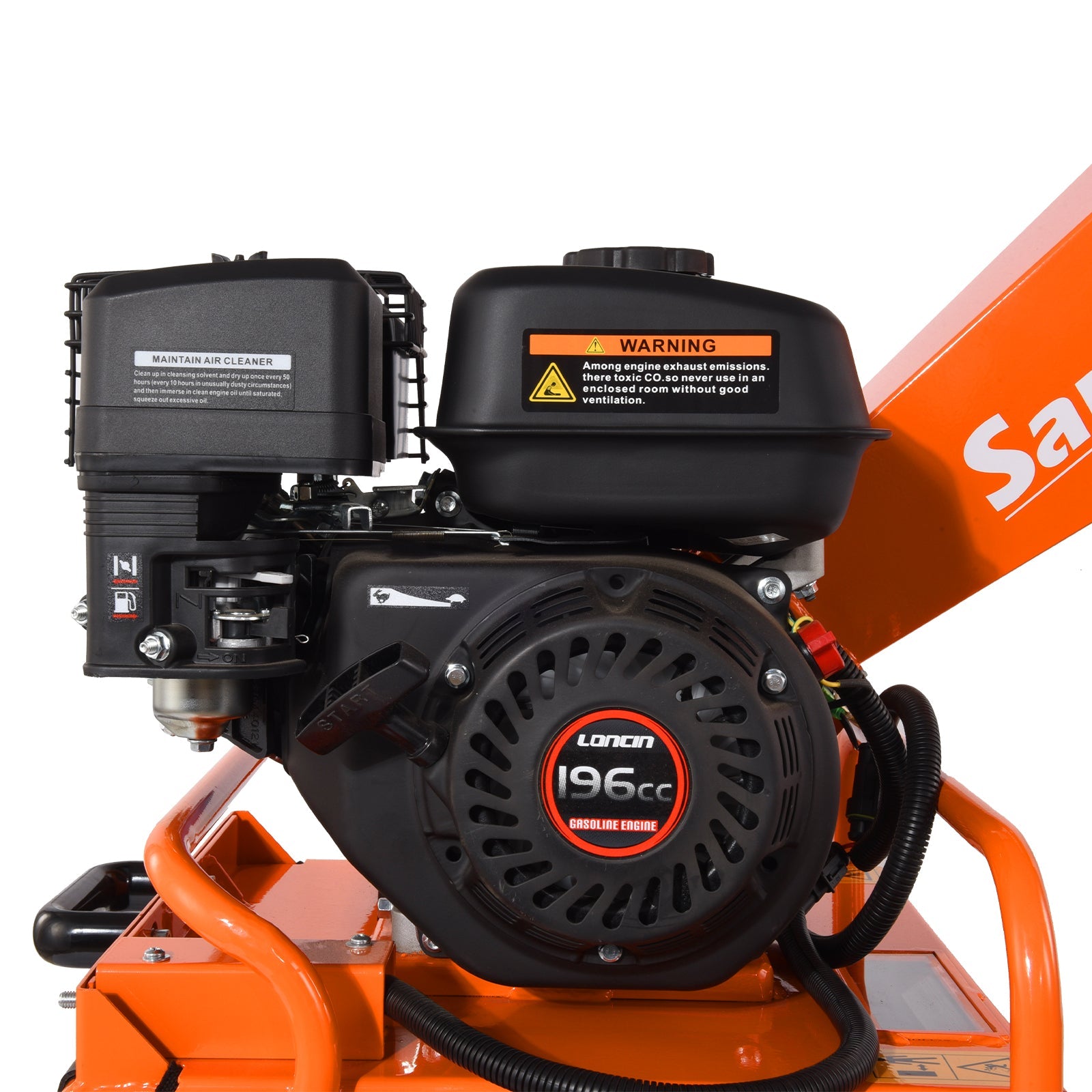Side Tables: Samland WC50 Mini Wood Chipper, Loncin 6.5 HP Engine