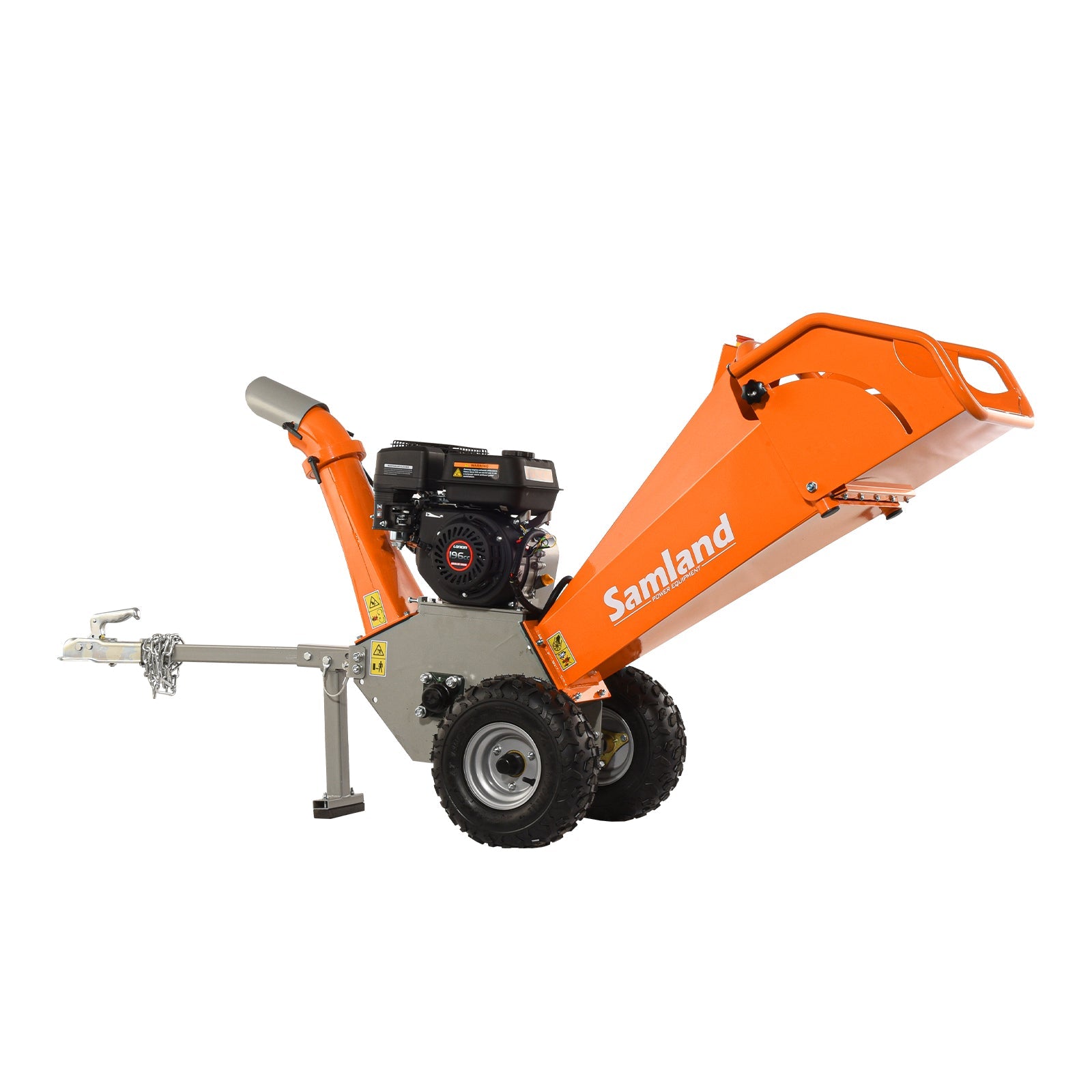 Side Tables: Samland WC65 Professional Wood Chipper, Loncin 6.5 HP Engine with Towing Bar