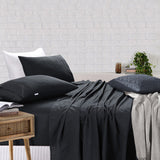 Bed Sheets: Elan Linen 100% Egyptian Cotton Vintage Washed 500TC Charcoal Single Bed Sheets Set