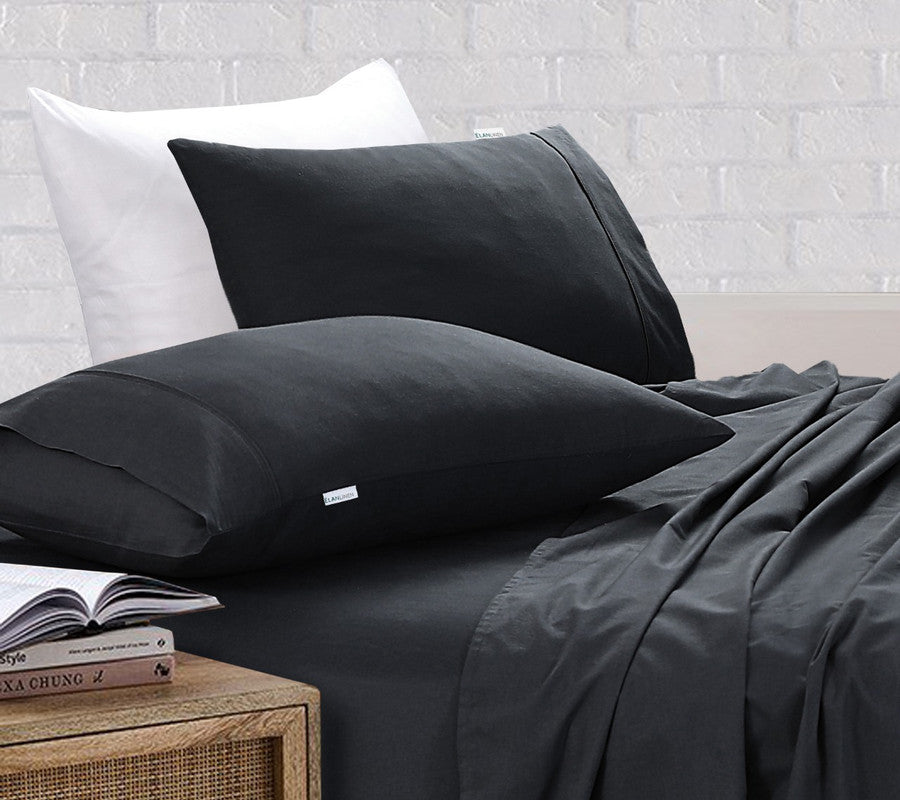 Bed Sheets: Elan Linen 100% Egyptian Cotton Vintage Washed 500TC Charcoal Single Bed Sheets Set