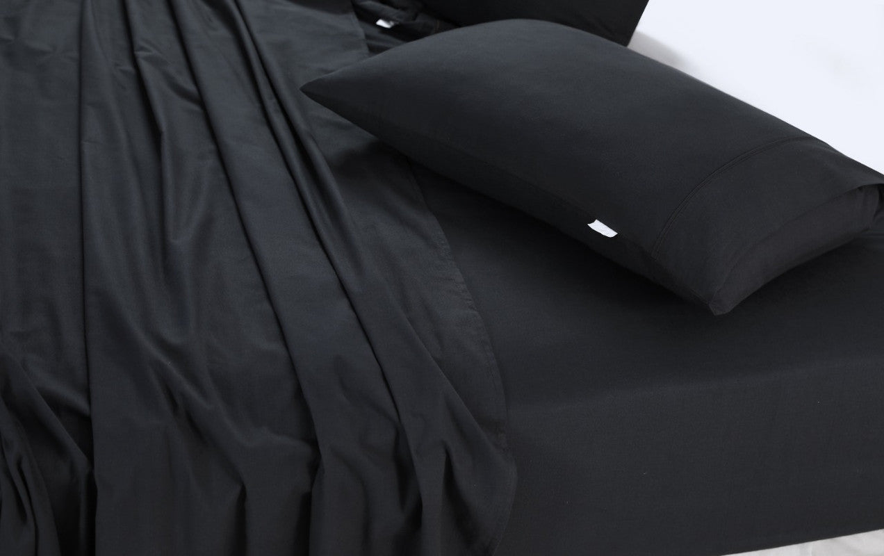 Bed Sheets: Elan Linen 100% Egyptian Cotton Vintage Washed 500TC Charcoal Single Bed Sheets Set