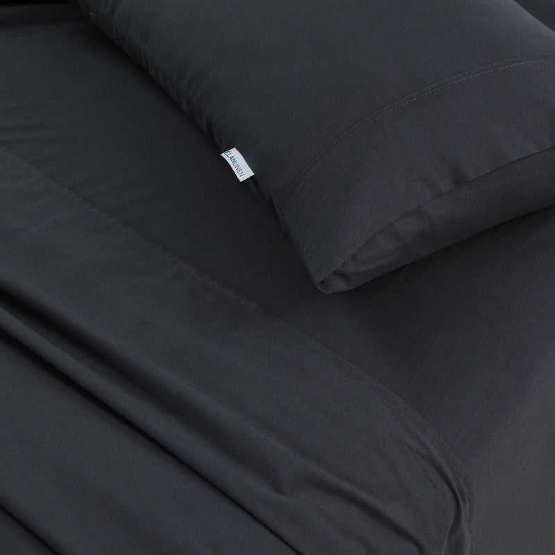 Bed Sheets: Elan Linen 100% Egyptian Cotton Vintage Washed 500TC Charcoal Single Bed Sheets Set
