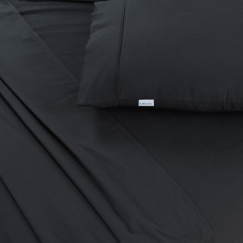 Bed Sheets: Elan Linen 100% Egyptian Cotton Vintage Washed 500TC Charcoal Single Bed Sheets Set