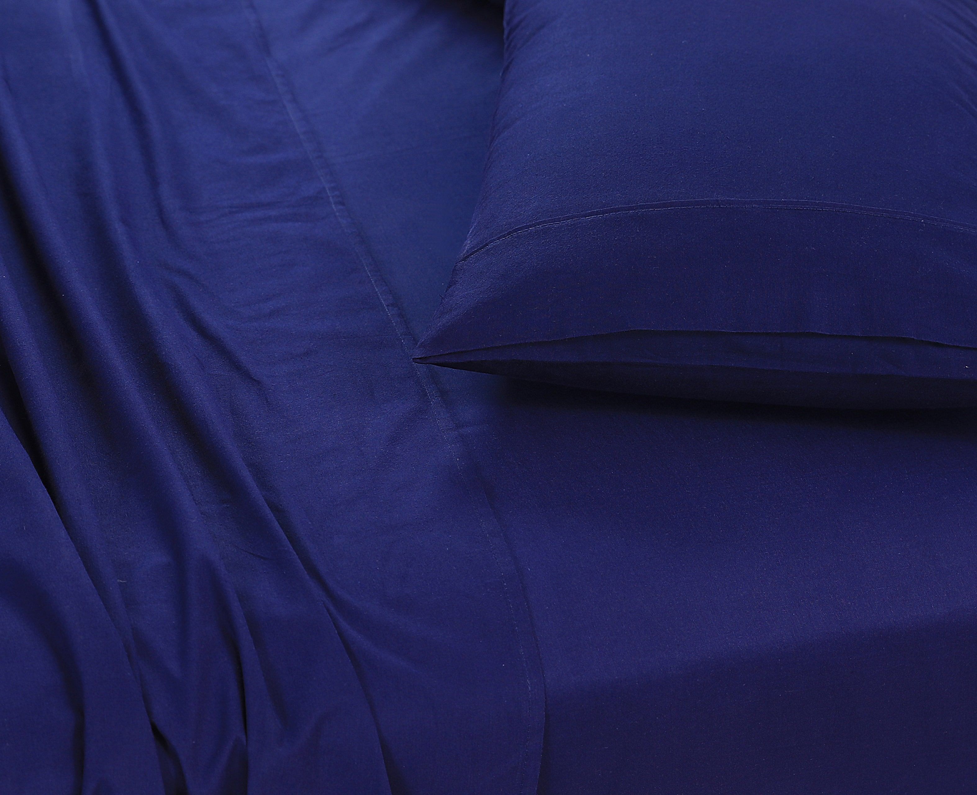Bed Sheets: Elan Linen 100% Egyptian Cotton Vintage Washed 500TC Navy Blue Single Bed Sheets Set
