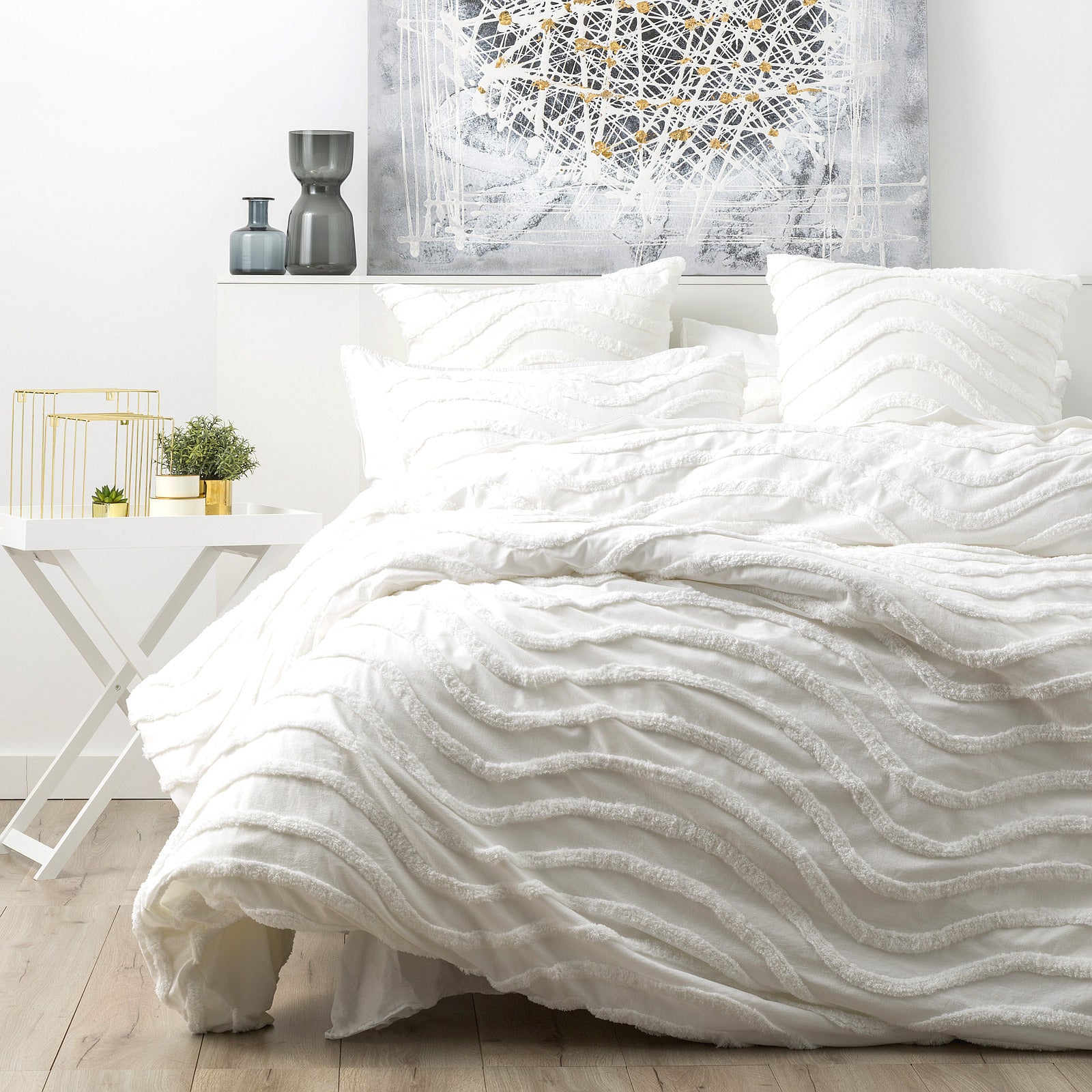 Quilts & Duvets: Chenille Wave 100% Cotton Vintage Washed White Tufted European Pillowcase by Cloud Linen