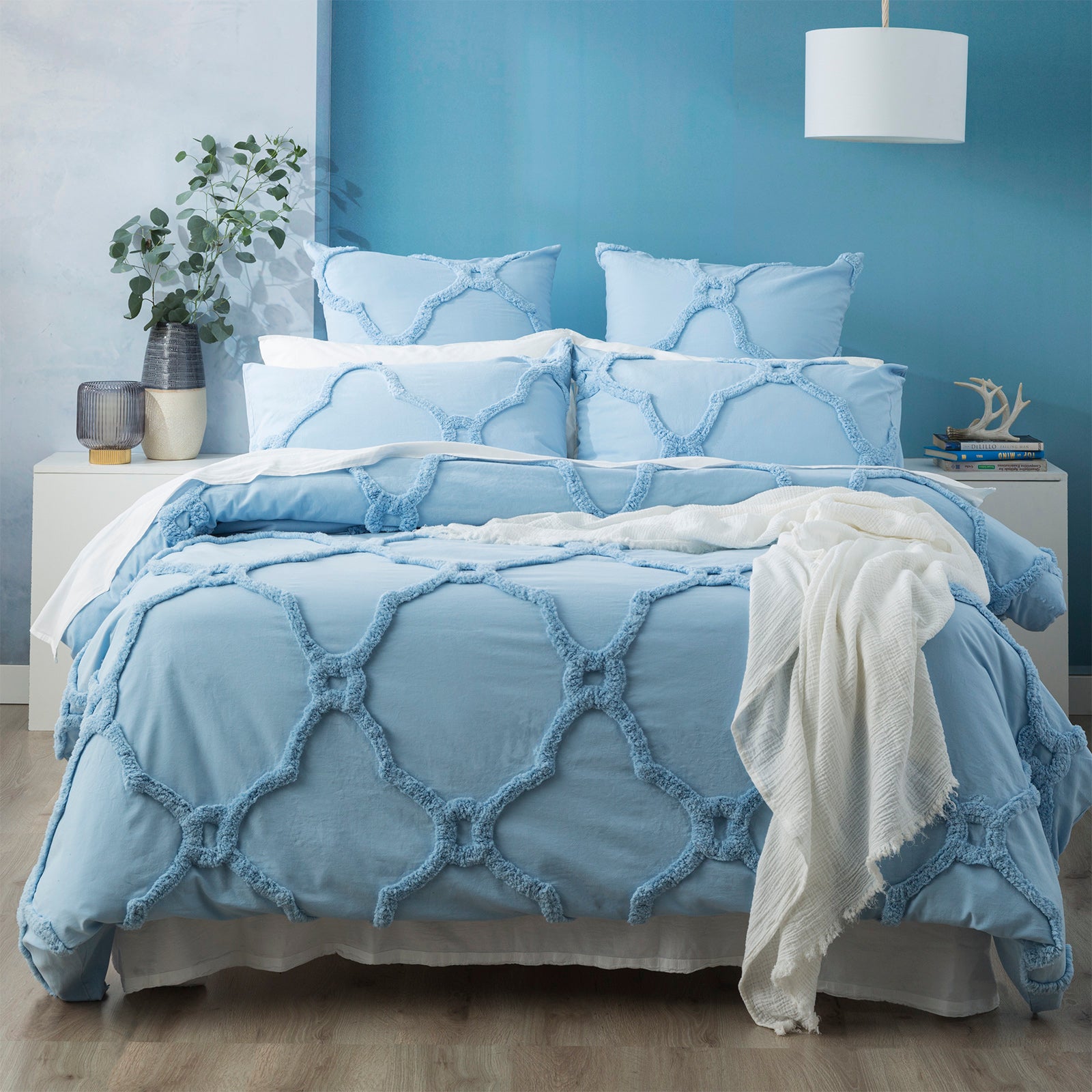 Pillowcases: Moroccan 100% Cotton Chenille Vintage Washed Tufted Sky European Pillowcase by Renee Taylor