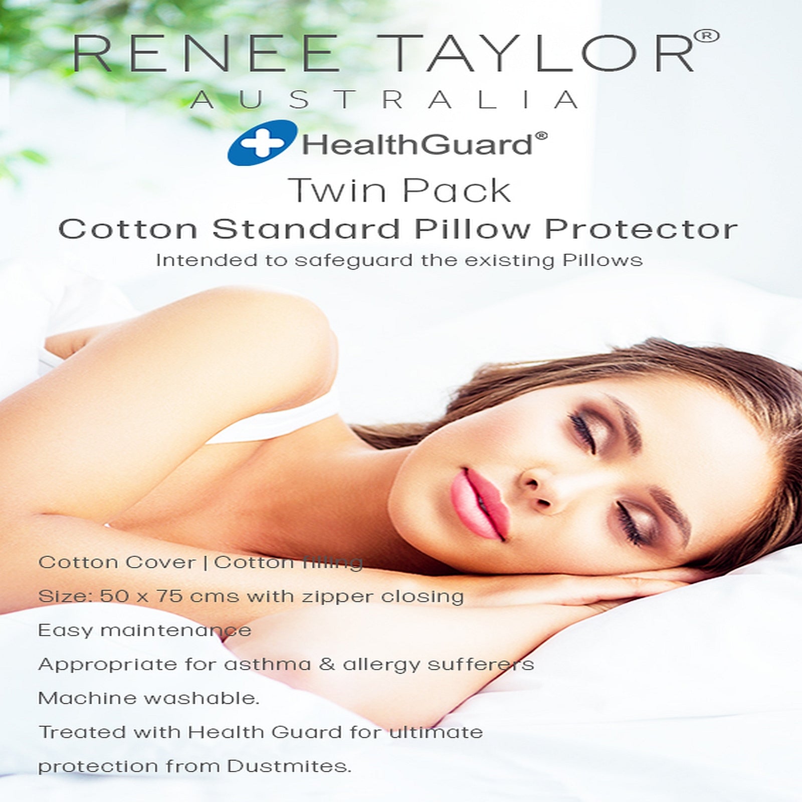 Pillows: Twin Pack All Cotton Standard Pillow Protector by Renee Taylor