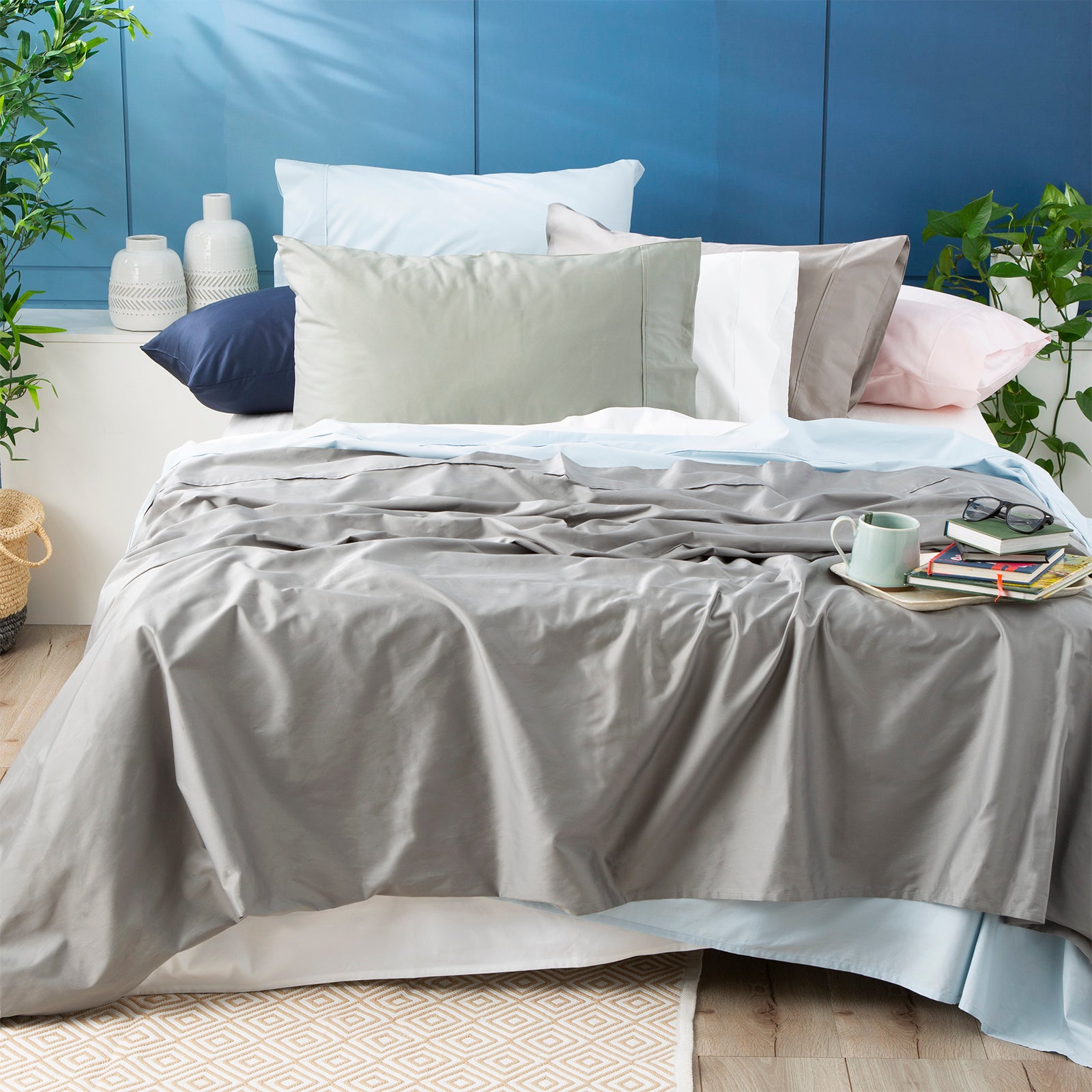 Aprons: 500 TC Bamboo Cotton Pewter Split Head Queen Sheet Set by Park Avenue