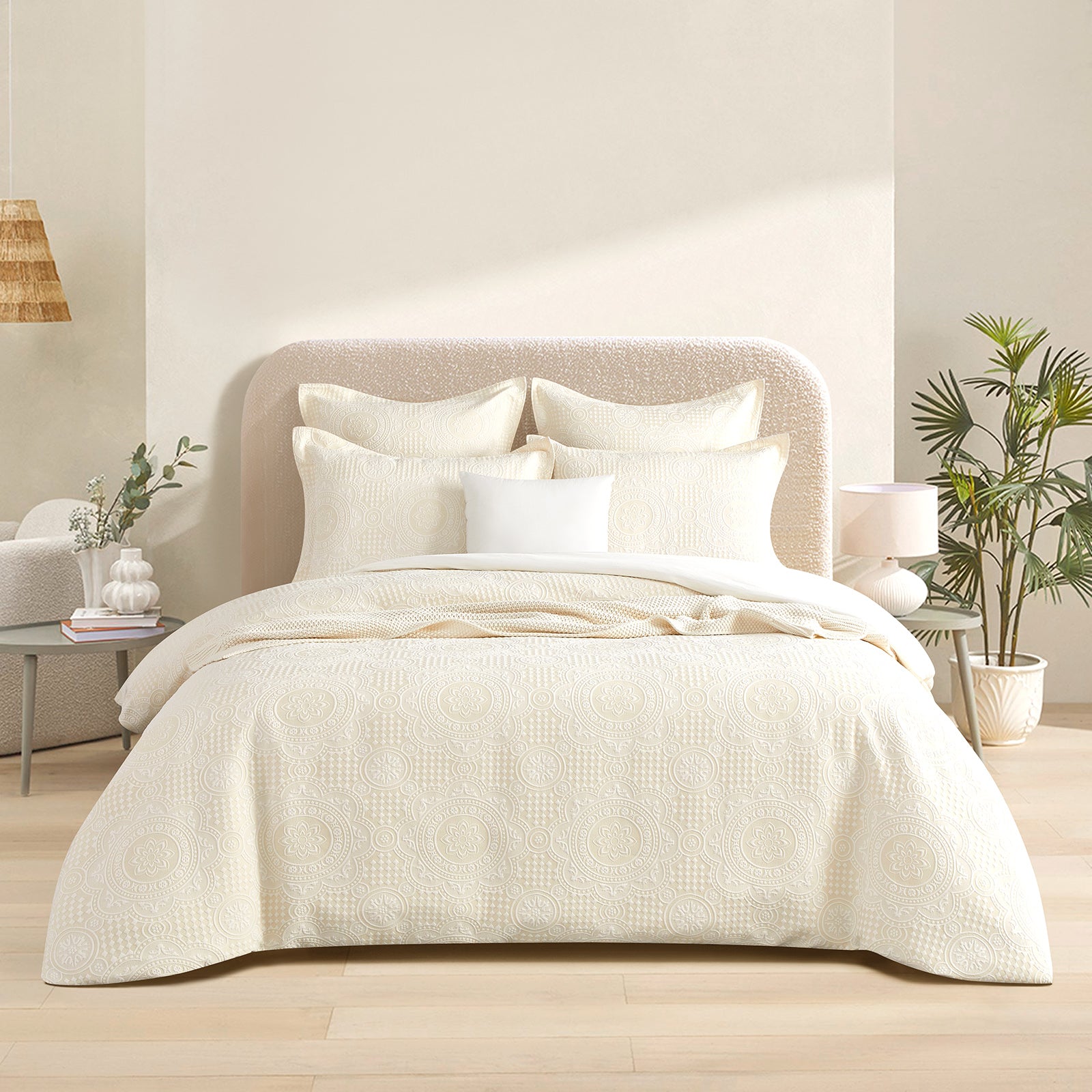 Duvet Covers: Dakota Beige Jacquard Queen Quilt Cover Set by Renee Taylor