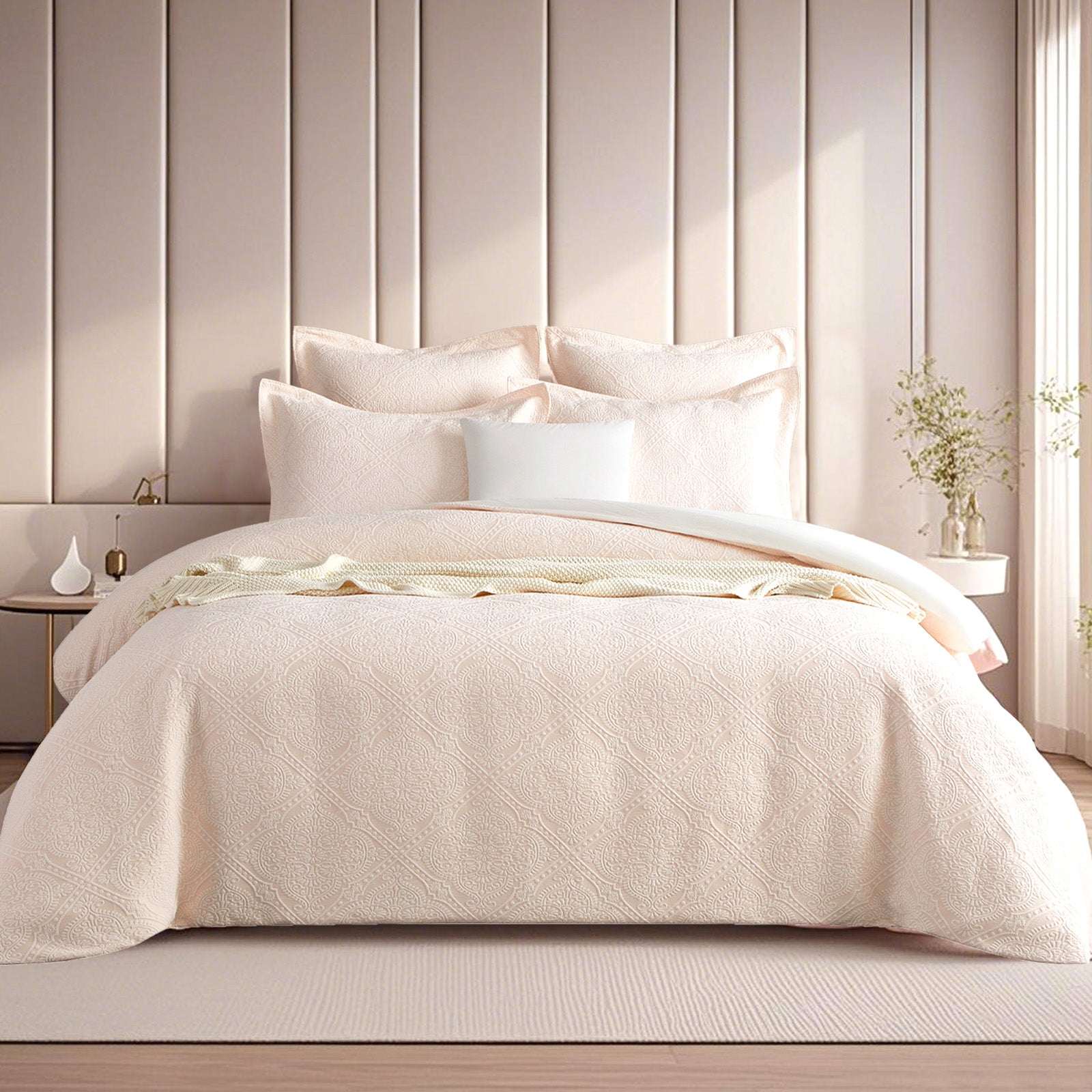 Duvet Covers: Bella Blush Jacquard Super King Quilt Cover Set by Renee Taylor
