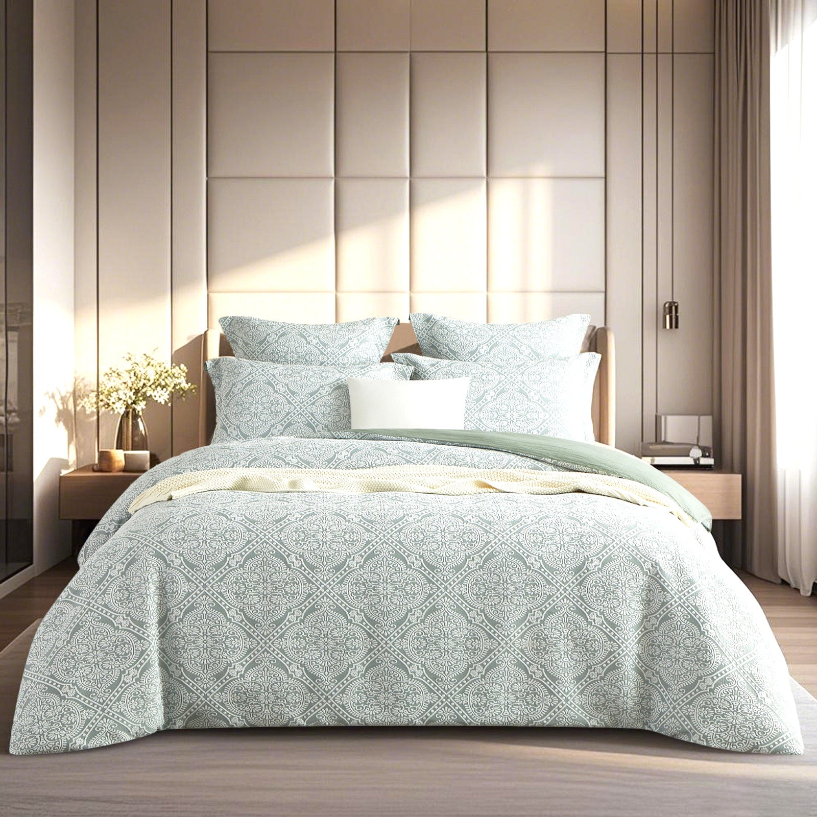 Duvet Covers: Mayfair Sage Jacquard Double Quilt Cover Set by Renee Taylor