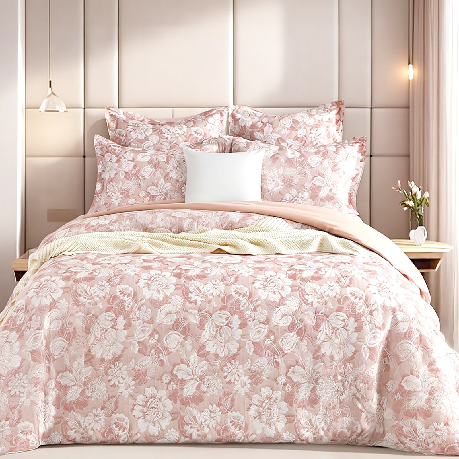Duvet Covers: Aura Blush Jacquard Super King Quilt Cover Set by Renee Taylor