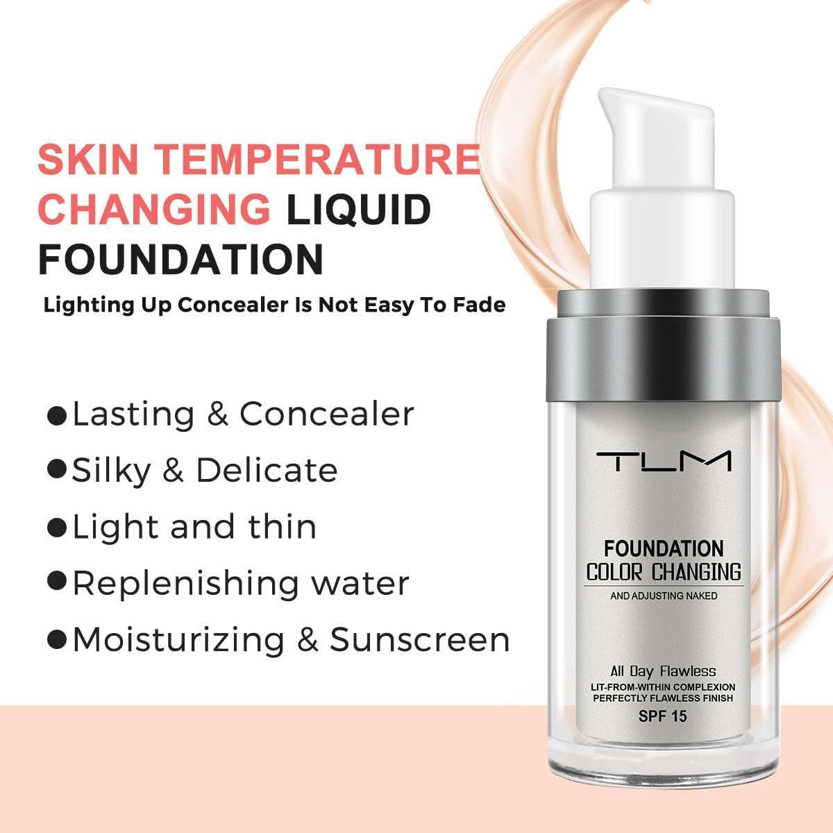 Cosmetics: ReviGLam TLM Colour Changing Liquid Foundation Hides Wrinkles & Lines, BB Cream Makeup Base Concealer Cover Moisturizing Fluid for all Skin Tone SPF15, Pack of 2