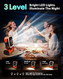 20000mAh Portable Camping Fan, Rechargeable Battery Operated Oscillating Camp Tent Fan W/Remote control, 4 Speeds, LED lights & 360° Rotation Hook for Outdoor RV Travel Orange