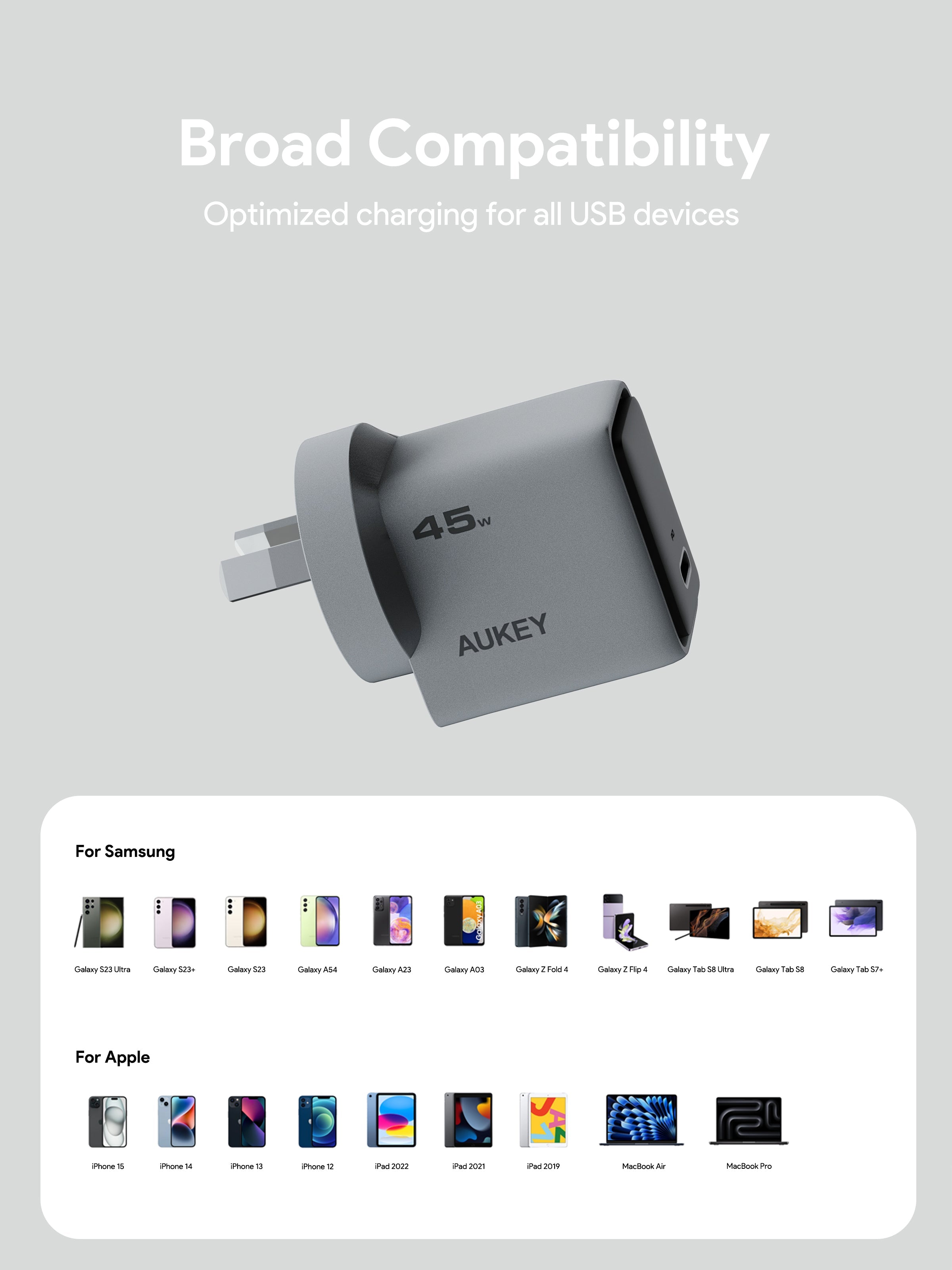 Phone Chargers: Aukey Comet 45W PD Fast Wall Charger GaN USB-C (PA-C2)