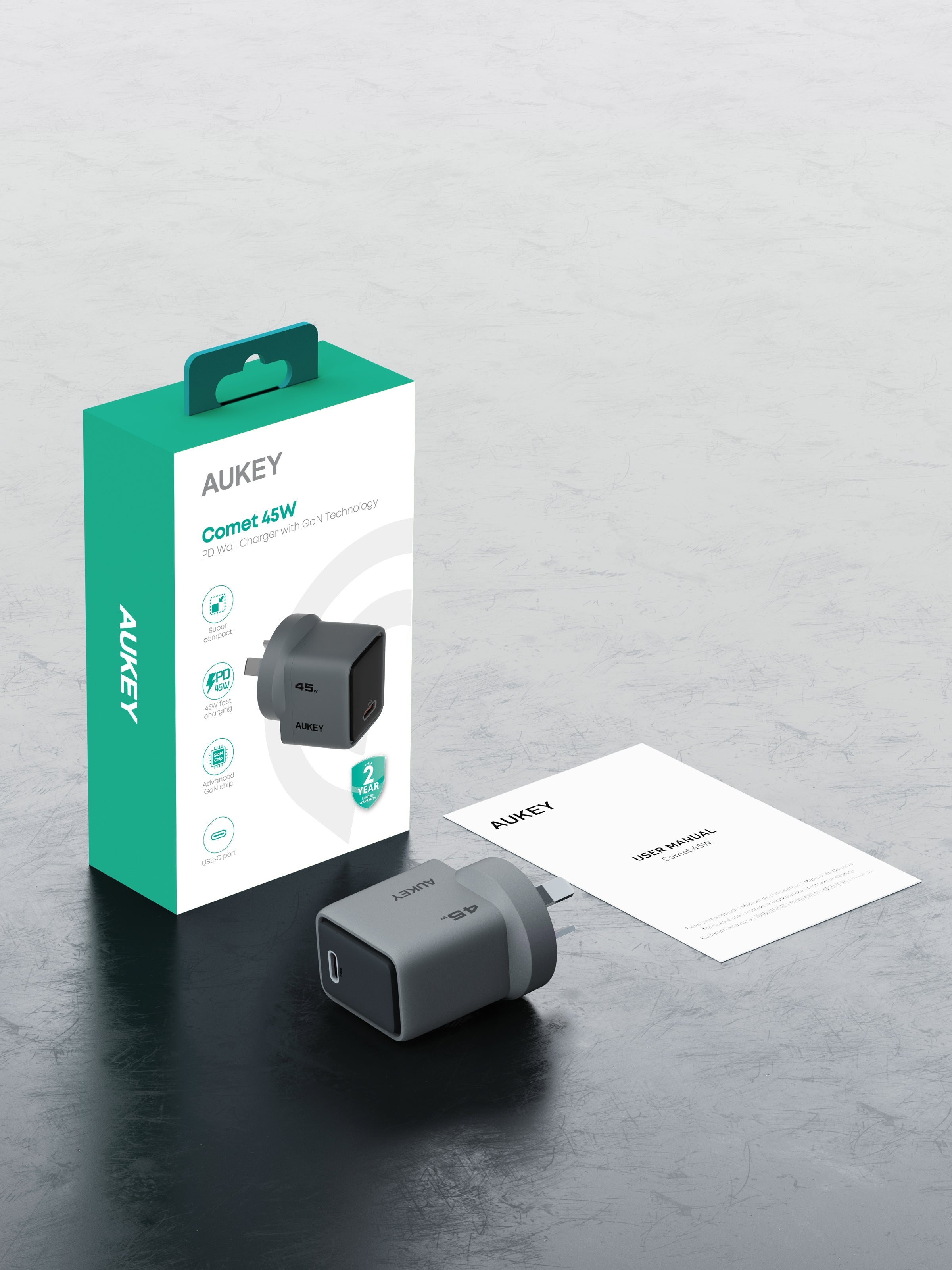 Phone Chargers: Aukey Comet 45W PD Fast Wall Charger GaN USB-C (PA-C2)
