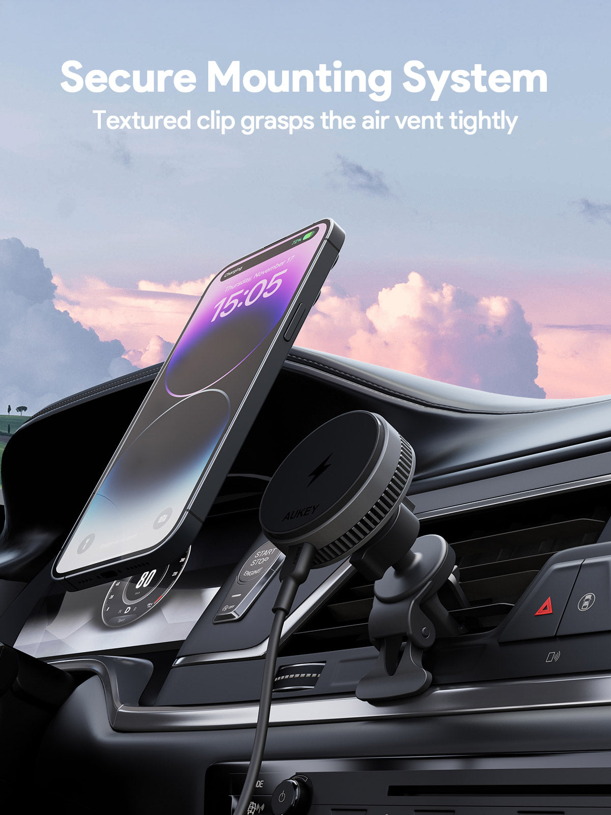 Phone Chargers: Aukey MagFusion Dash Pro Qi2 Magnetic Fast Wireless Charging Phone Mount with Active Cooling (HD-MC13A)