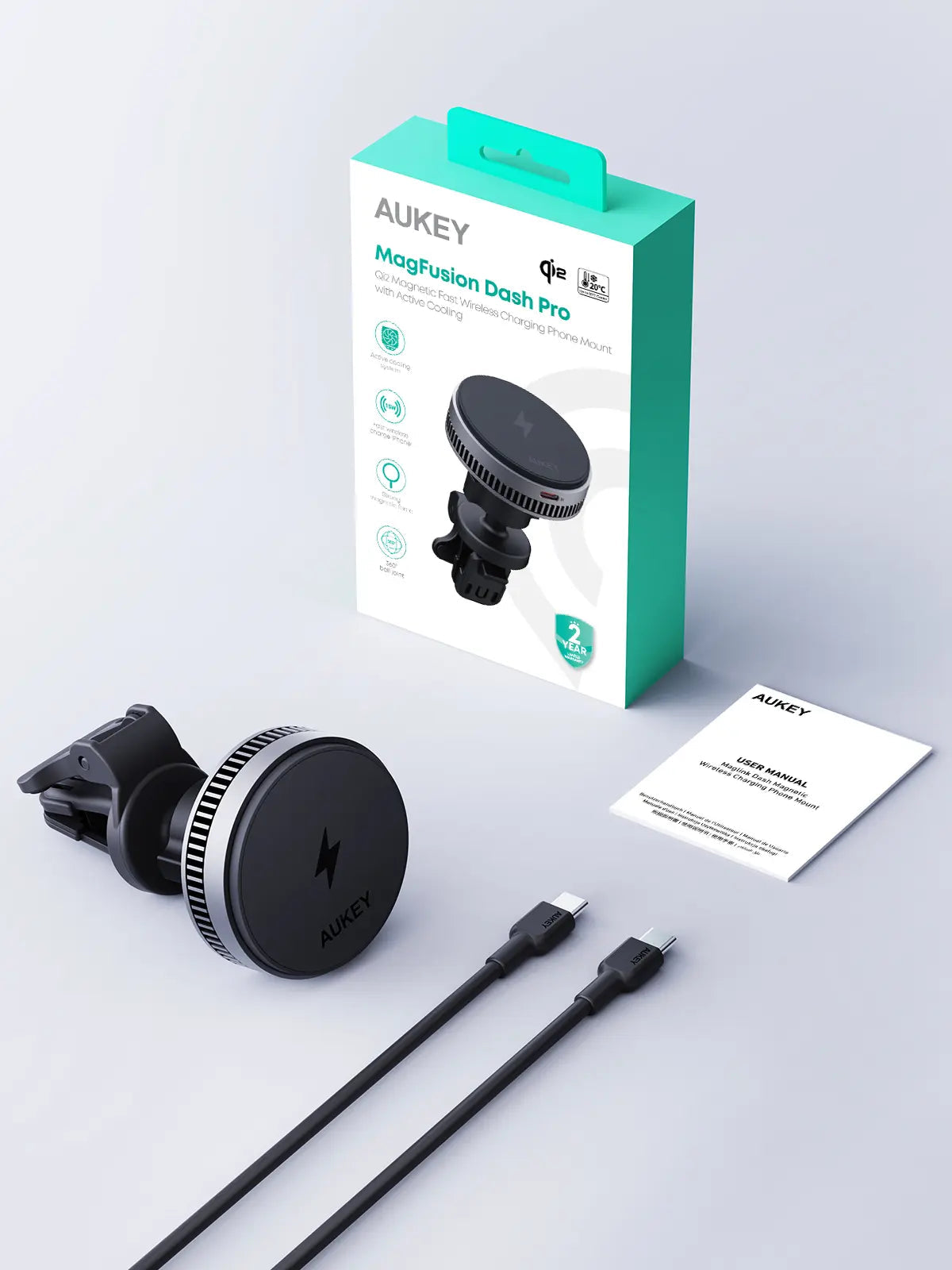 Phone Chargers: Aukey MagFusion Dash Pro Qi2 Magnetic Fast Wireless Charging Phone Mount with Active Cooling (HD-MC13A)