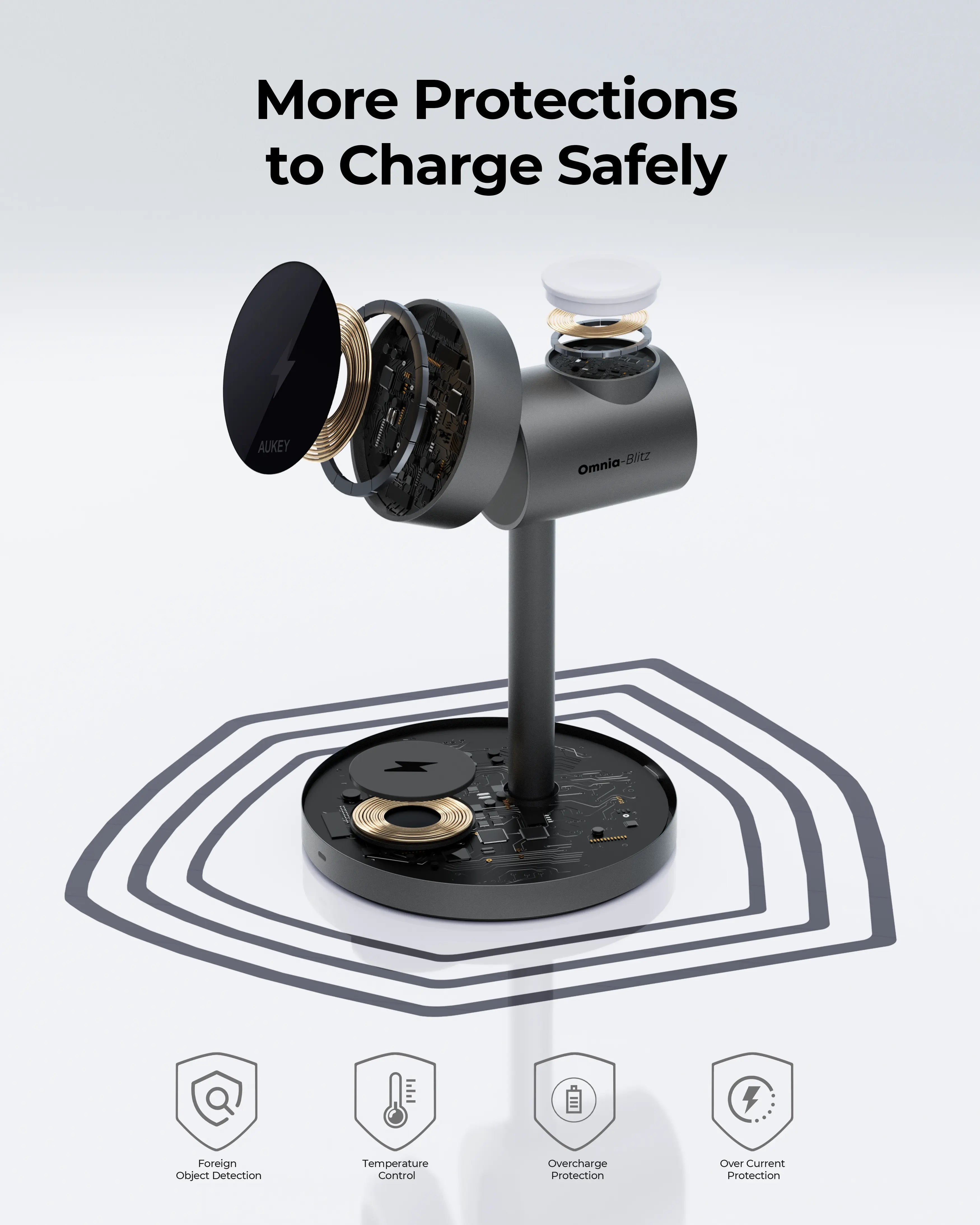 Aukey MagFusion 3-in-1 Qi2 Magnetic Fast Wireless Charging Station (LC-MC311)