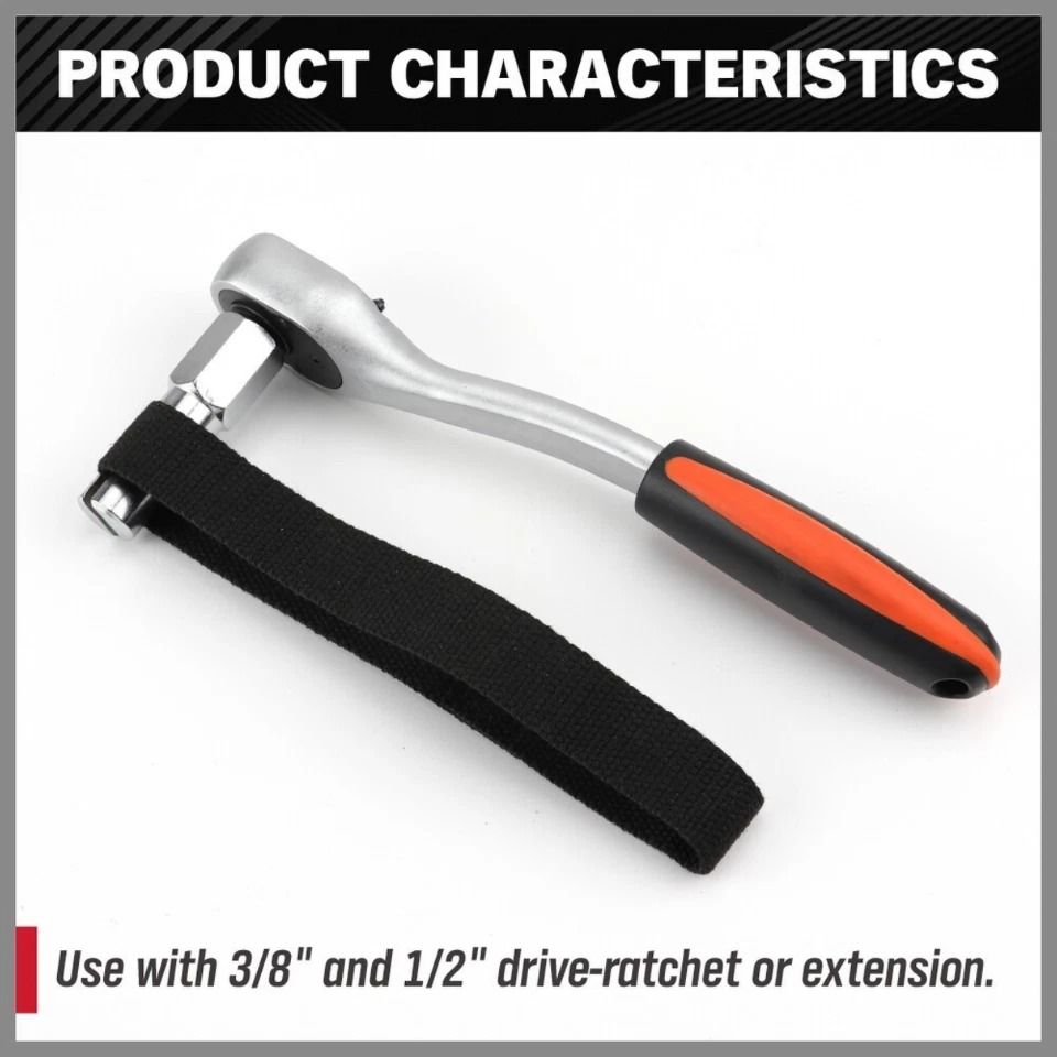 1/2" Adjustable Oil Filter Strap Wrench Threaded Oil Filter Removal Tool Nylon