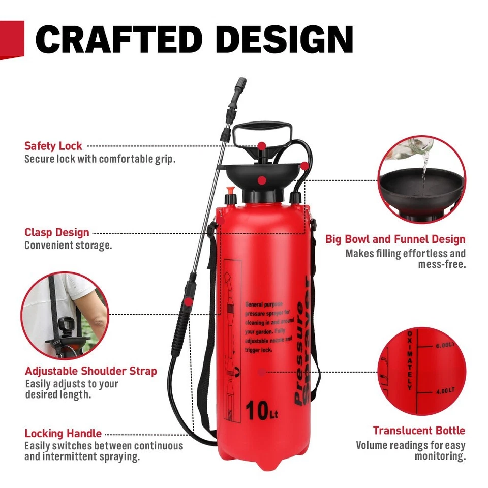 10L Garden Greens Pressure Sprayer Multi-Purpose Pressure Sprayer Farm Pesticide