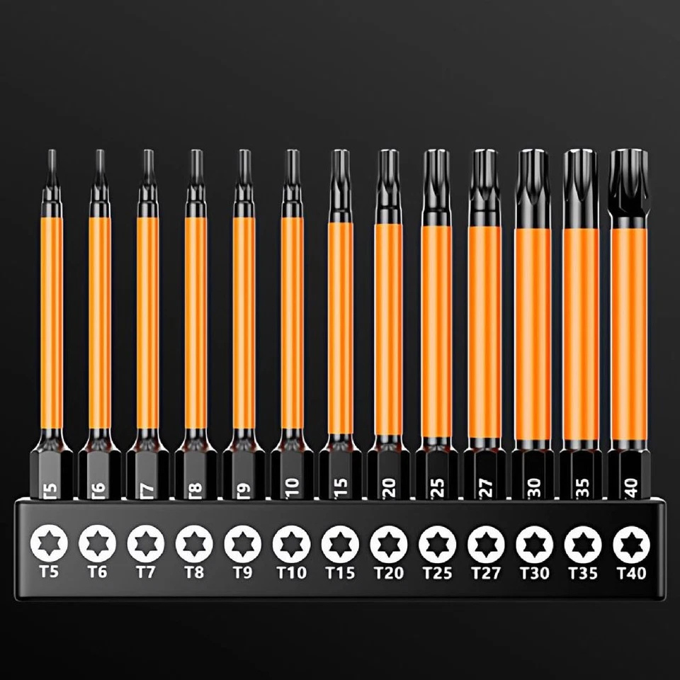 13Pc Magnetic Torx Screwdriver Bit Set 100mm Long Torque Sleeve T5-T40