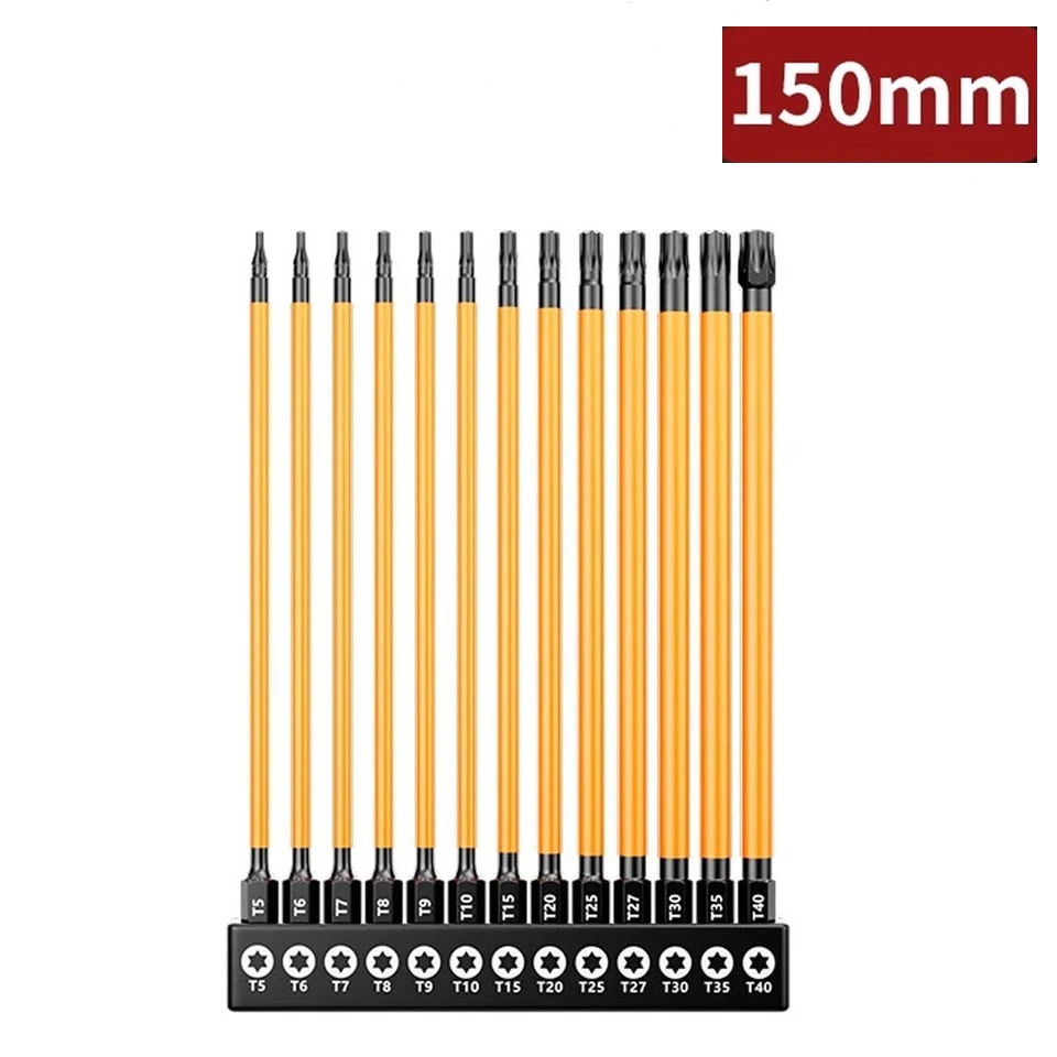 13Pc Magnetic Torx Screwdriver Bit Set 150mm Long Torque Sleeve T5-T40