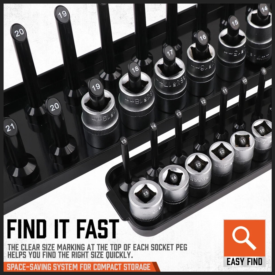 3Pcs Metric Socket Tray Rack Holder Shelf Garage Organizer 1/4"/3/8"/1/2"