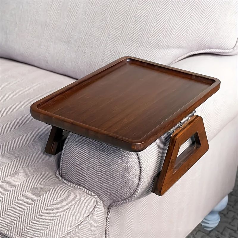 Red Folding Side Table for Sofa with Wooden Finish