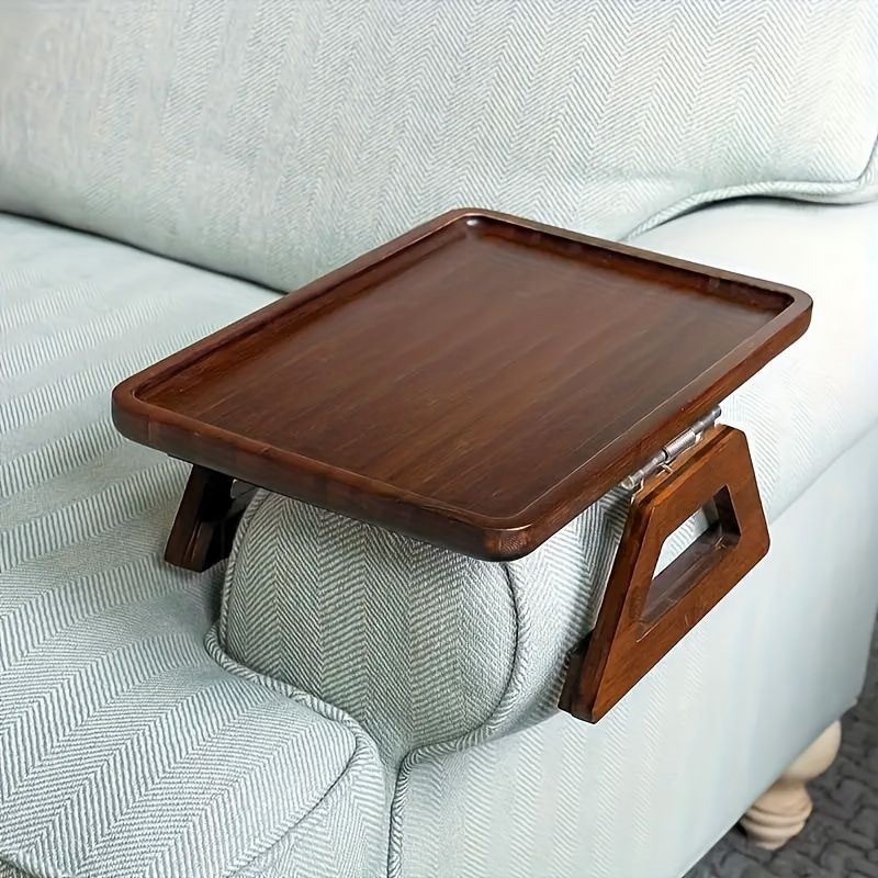Red Folding Side Table for Sofa with Wooden Finish