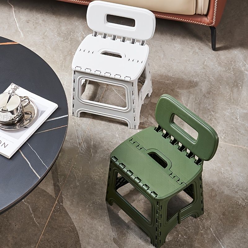 White folding plastic stool, stool with backrest, portable stool, durable stool, comfortable seating, extra seating, step stool, camping stool, Australian home, space-saving furniture