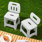 White folding plastic stool, stool with backrest, portable stool, durable stool, comfortable seating, extra seating, step stool, camping stool, Australian home, space-saving furniture