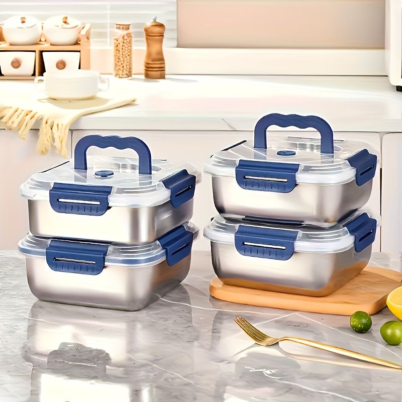 Silver 4PCS stainless steel food storage containers,airtight containers,meal prep containers,stackable food storage,Australian kitchen,leakproof food containers,reusable lunch containers