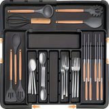kitchen utensil set, organizer tray, wooden look handles, stainless steel utensils, heat resistant kitchen tools, Australian kitchenware, home cook essentials, non-stick safe utensils, kitchen drawer organizer, cooking utensils set