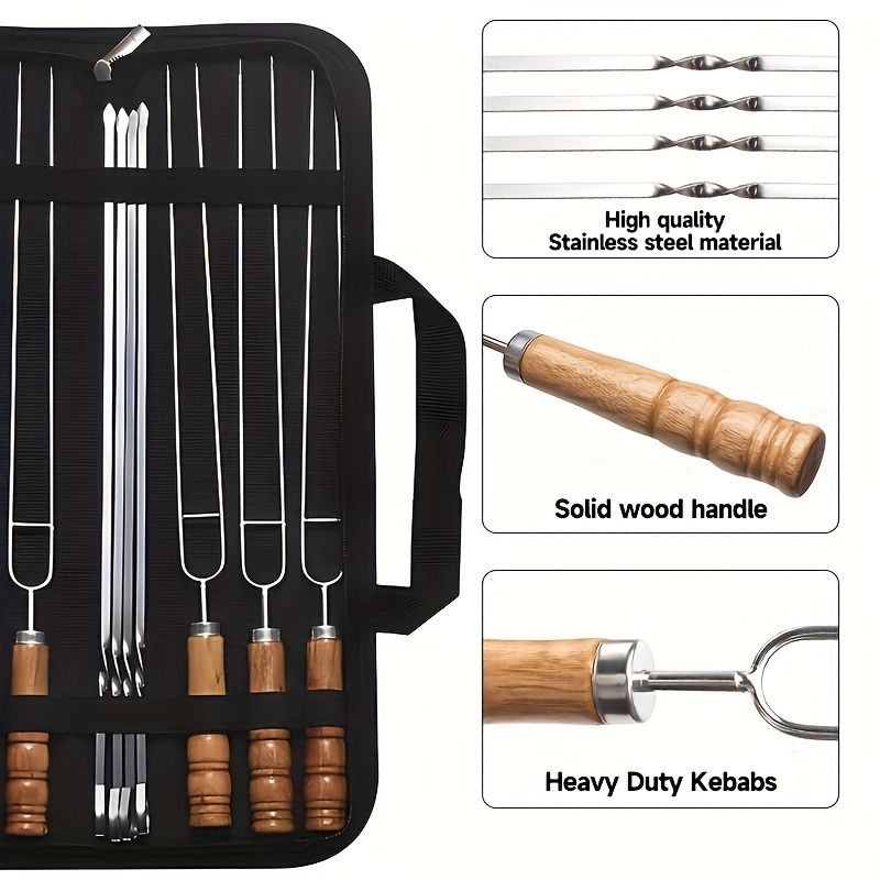 BBQ skewer set, outdoor barbecue Australia, stainless steel skewers, wooden handle skewers, portable skewer set, kebab sticks, grilling accessories